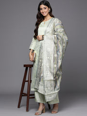 Indo Era Women Striped Sequinned Liva Kurta with Palazzos & With Dupatta