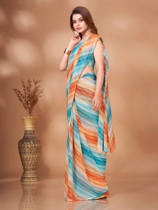 White & Orange Ready To Wear Saree