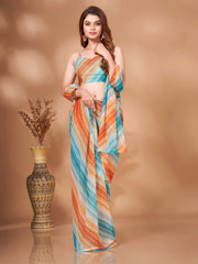 Tikhi Imli - White & Orange Ready To Wear Saree