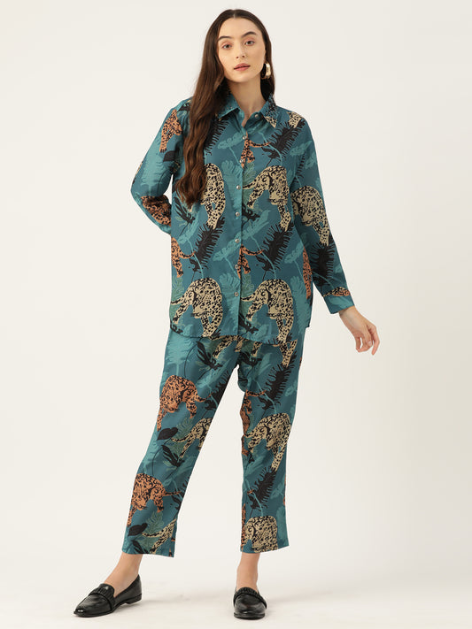 Indo Era blue Printed Silk Blend Co-Ords