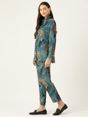 Indo Era blue Printed Silk Blend Co-Ords