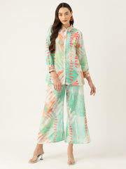 Indo Era green Printed Silk Blend Co-Ords