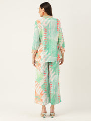 Indo Era green Printed Silk Blend Co-Ords