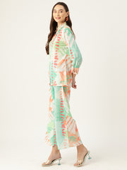 Indo Era green Printed Silk Blend Co-Ords