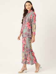 Indo Era grey Printed Silk Blend Co-Ords