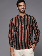 Black Striped Cotton Straight Kurtas