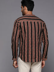 Black Striped Cotton Straight Kurtas