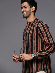 Black Striped Cotton Straight Kurtas