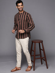 Black Striped Cotton Straight Kurtas