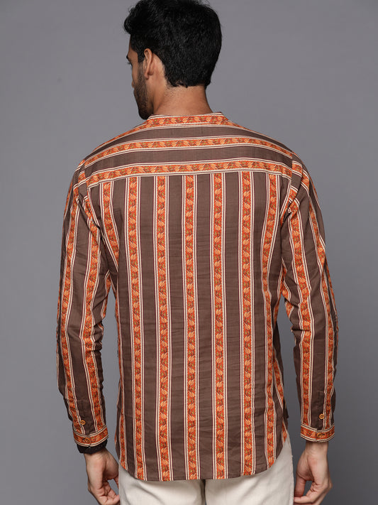 Brown Striped Cotton Straight Kurtas