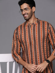 Brown Striped Cotton Straight Kurtas