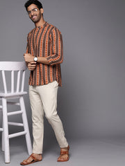 Brown Striped Cotton Straight Kurtas