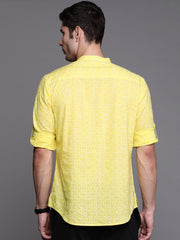 Yellow Geometric Cotton Straight Kurtas