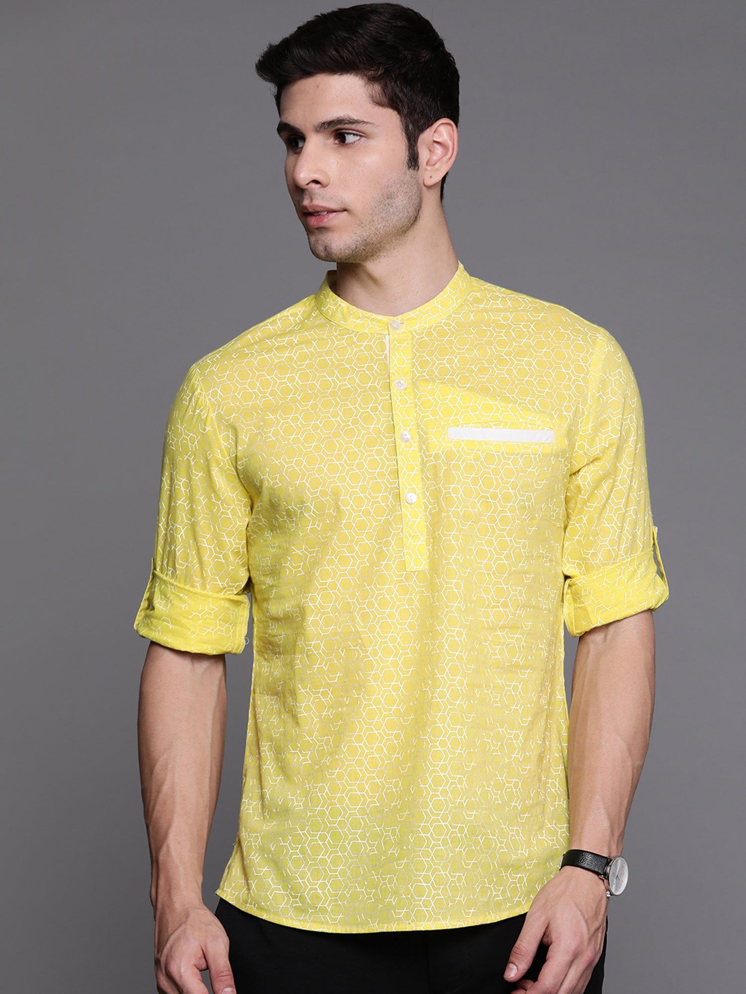 Yellow Geometric Cotton Straight Kurtas