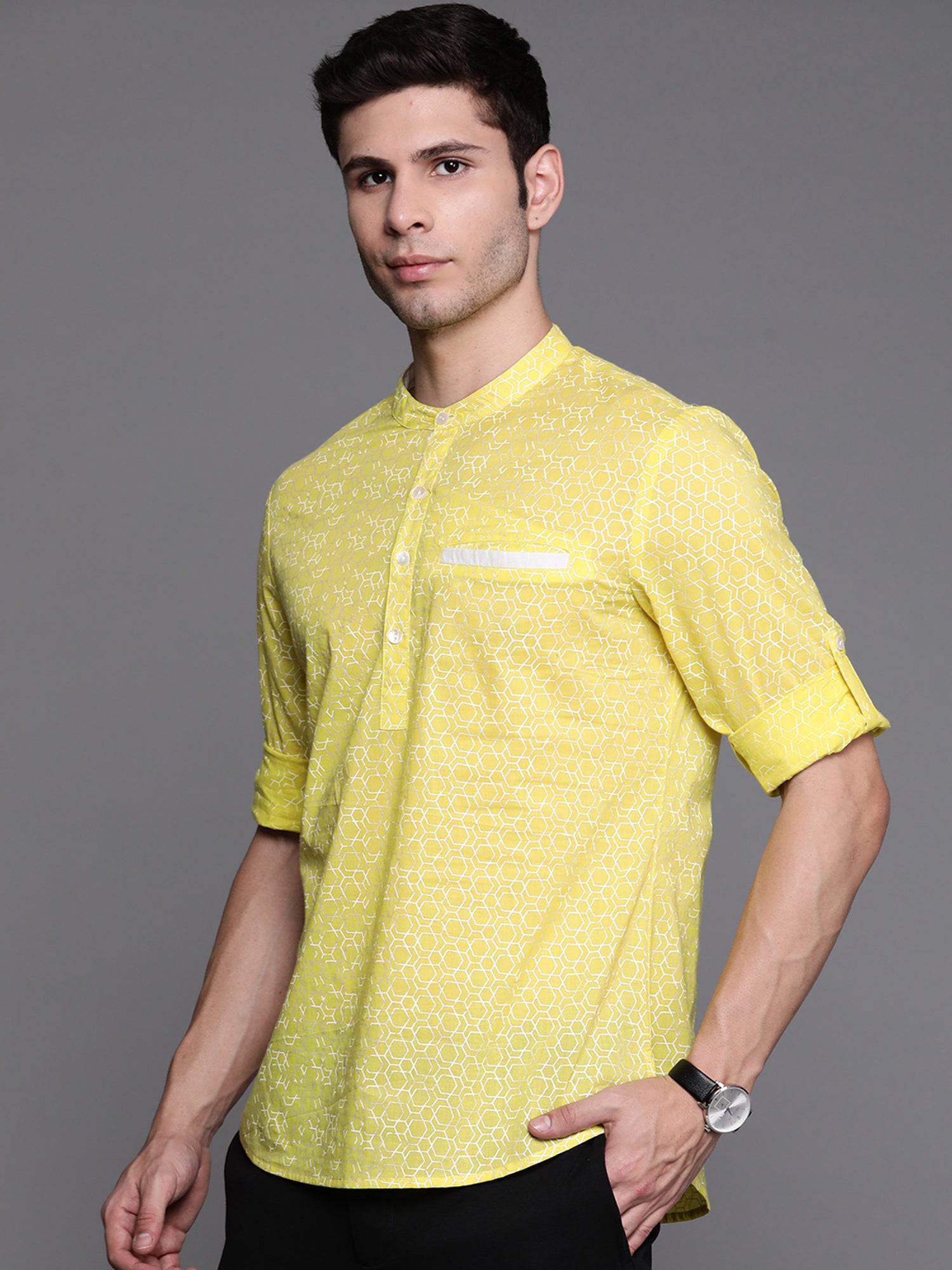 Yellow Geometric Cotton Straight Kurtas