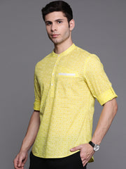 Yellow Geometric Cotton Straight Kurtas