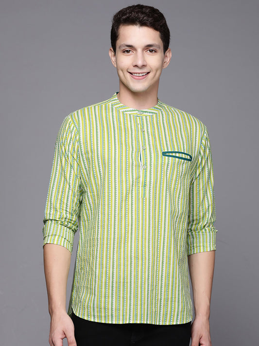 Fluorescent Green Printed Cotton Straight Kurtas