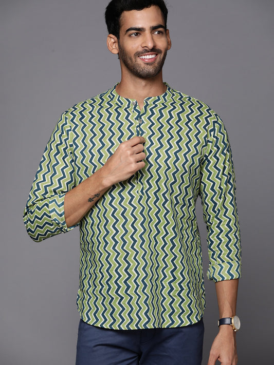 Multicolored Chevron Cotton Straight Kurtas