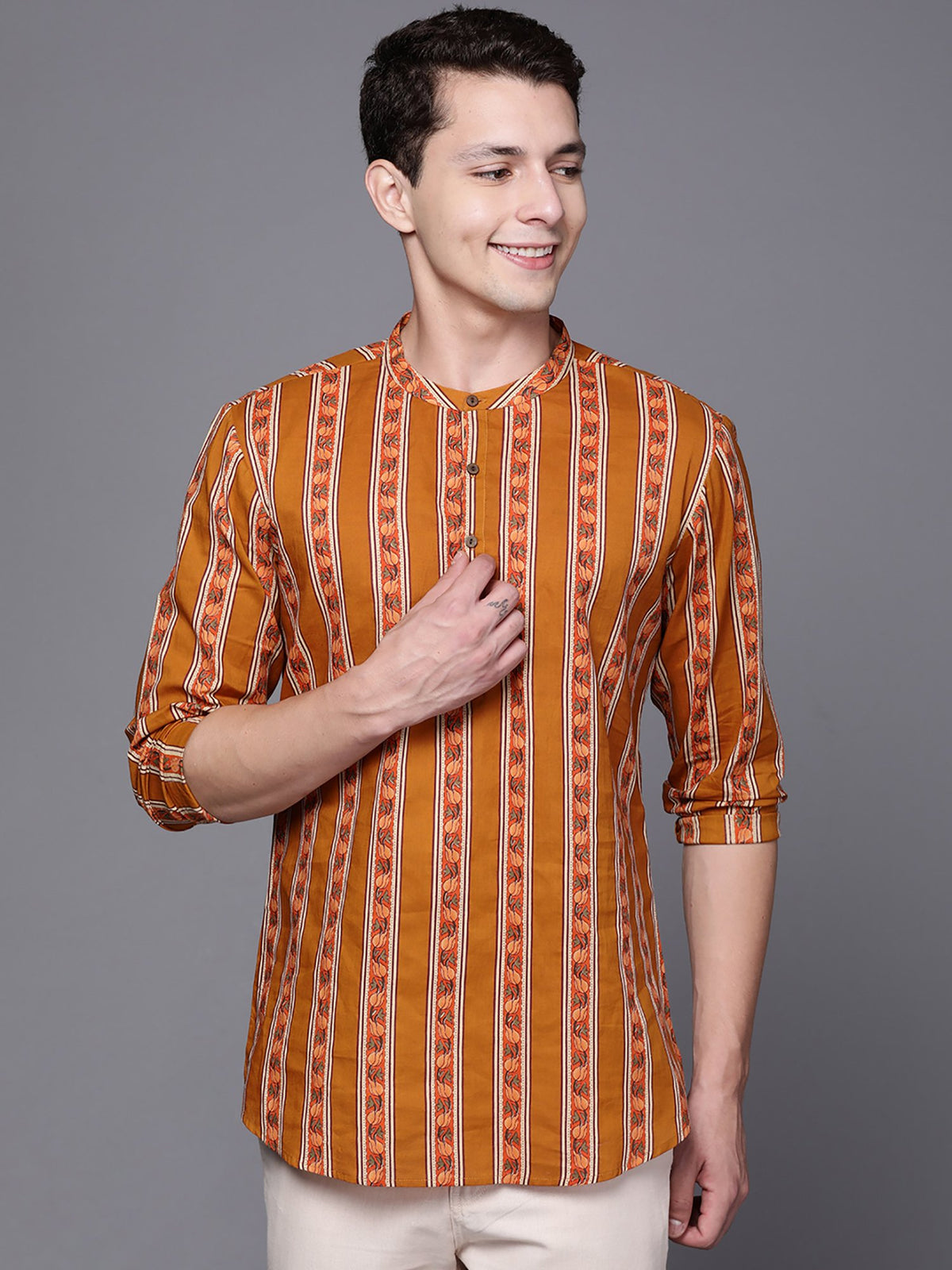 Mustard Ethnic Motifs Cotton Straight Kurtas