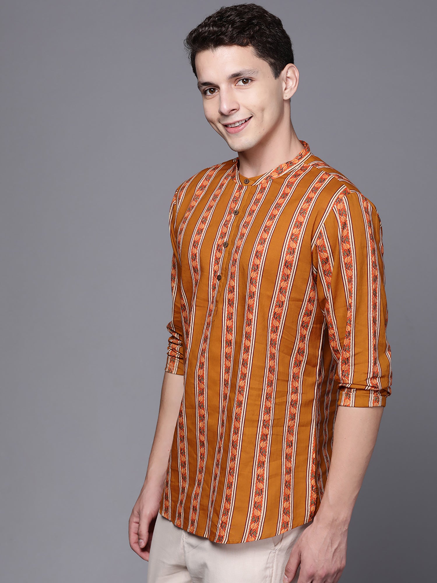 Mustard Ethnic Motifs Cotton Straight Kurtas