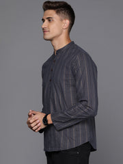 Navy Blue Herringbone Cotton Straight Kurtas