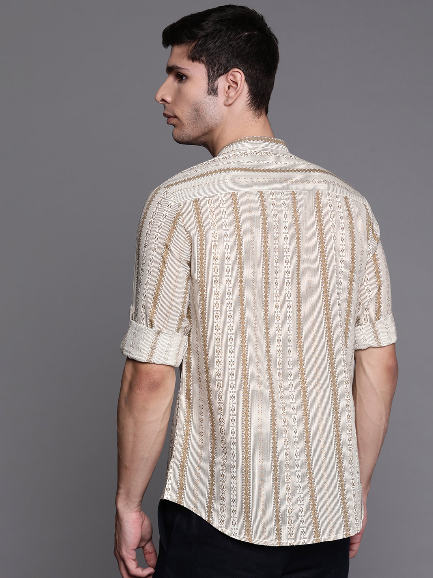 Off White Multi Stripes Cotton Straight Kurtas