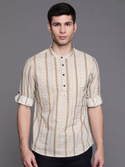 Off White Multi Stripes Cotton Straight Kurtas