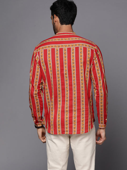 Red Striped Cotton Straight Kurtas