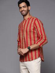 Red Striped Cotton Straight Kurtas