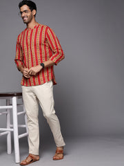 Red Striped Cotton Straight Kurtas