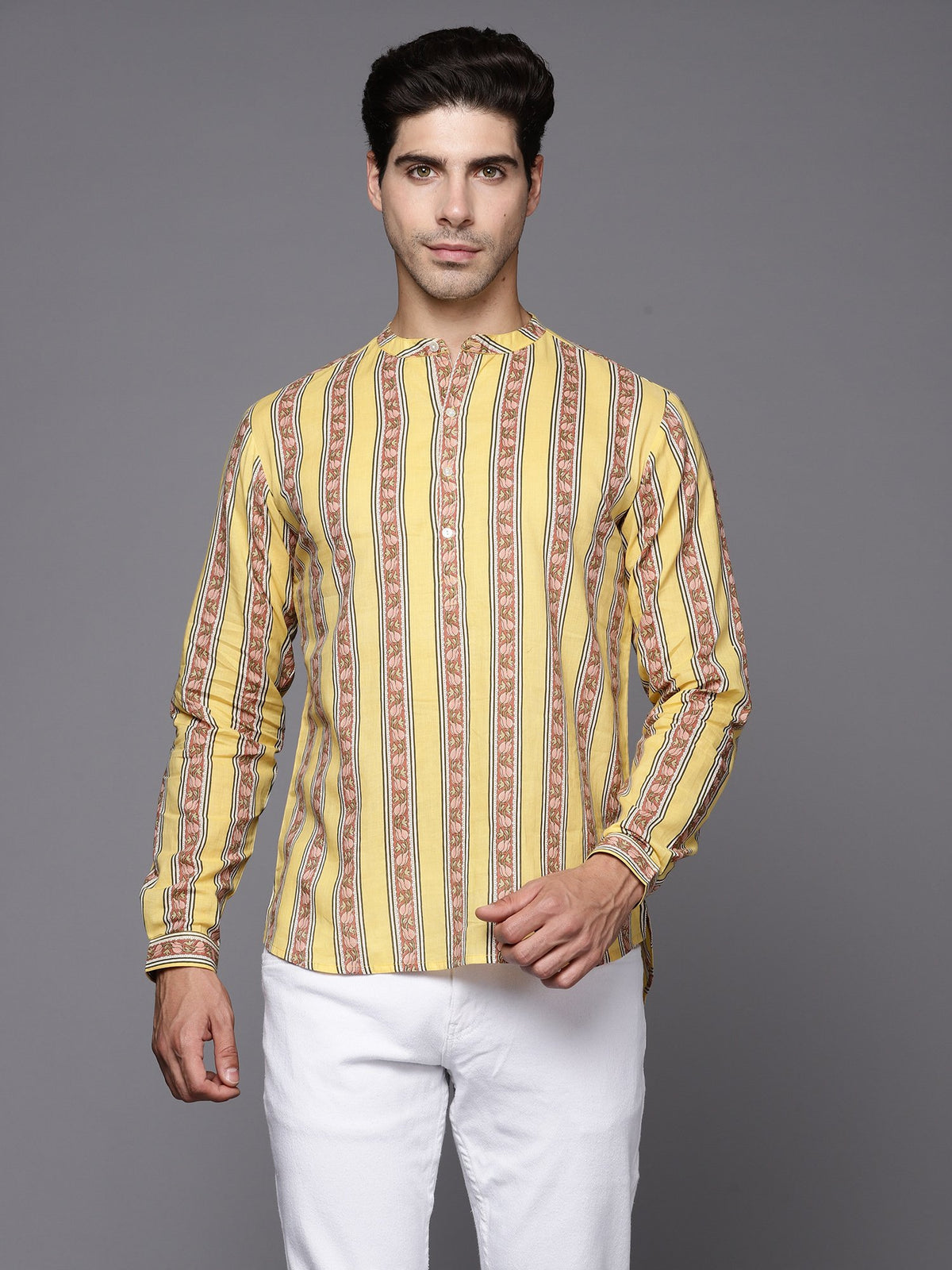 Yellow Printed Cotton Straight Kurtas