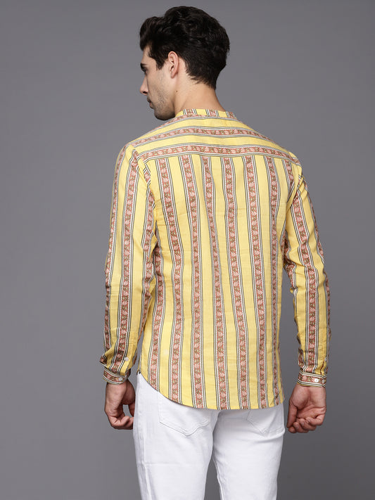 Yellow Printed Cotton Straight Kurtas