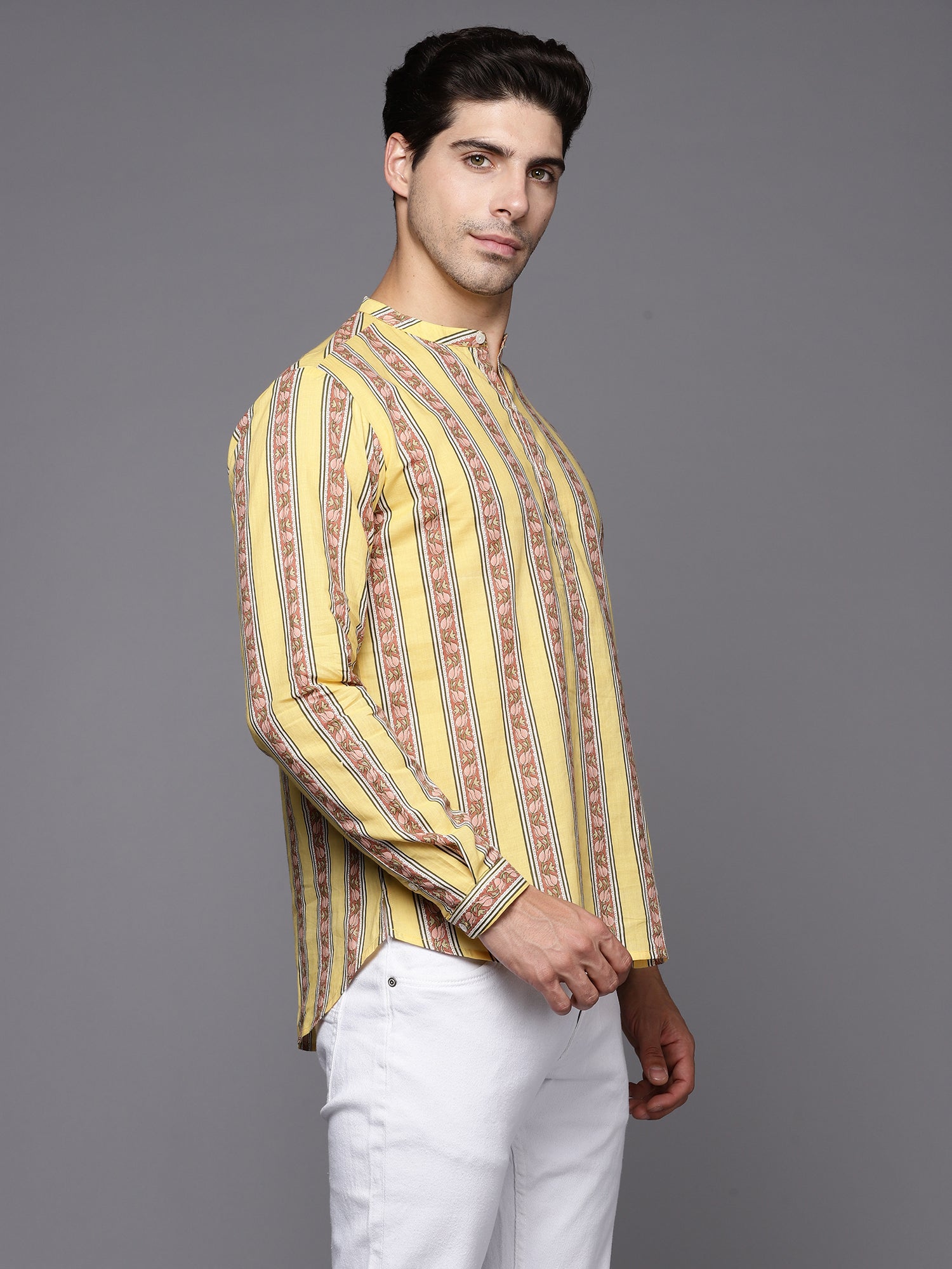 Yellow Printed Cotton Straight Kurtas