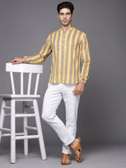 Yellow Printed Cotton Straight Kurtas