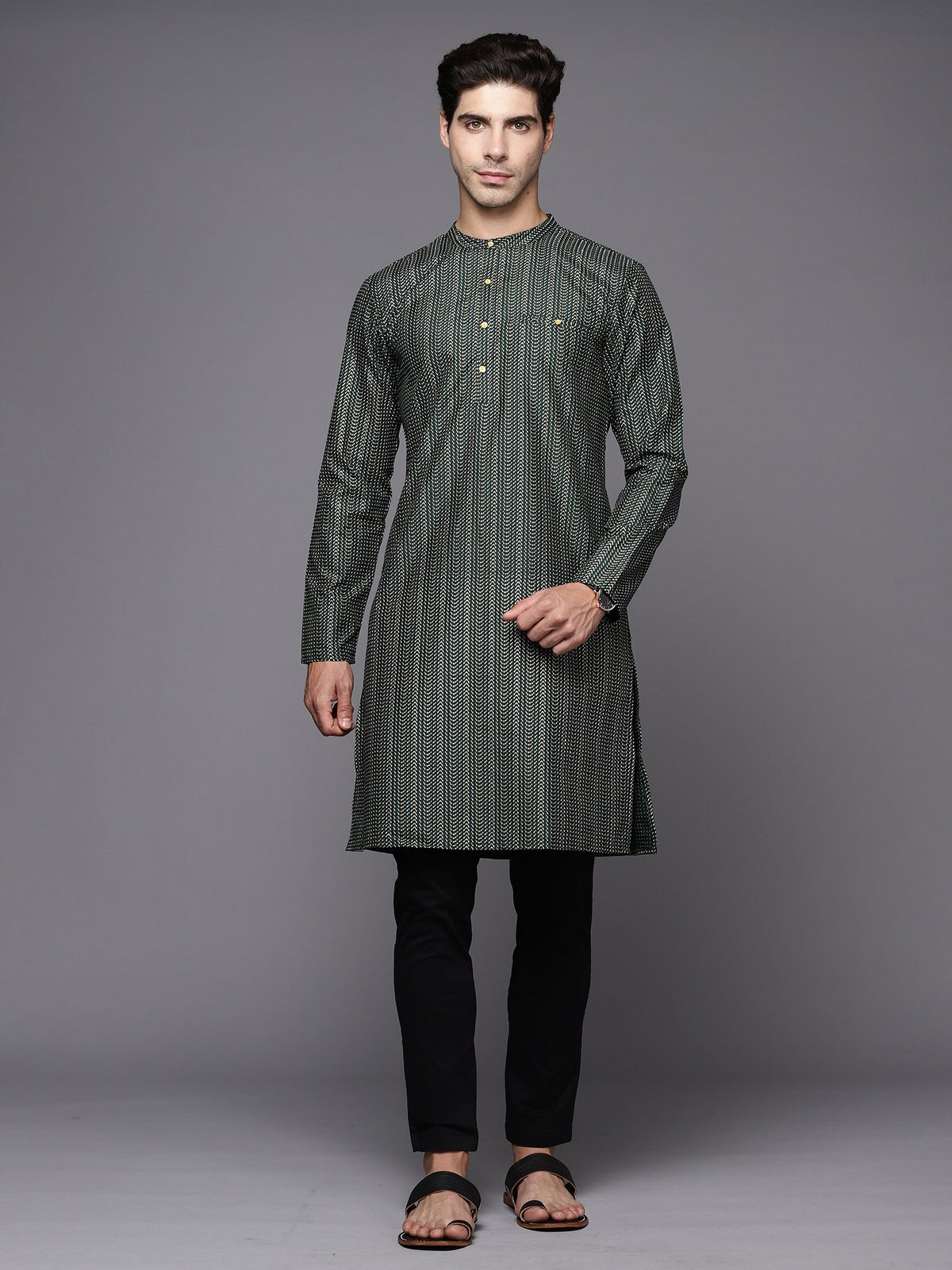 Green Herringbone Cotton Straight Kurtas