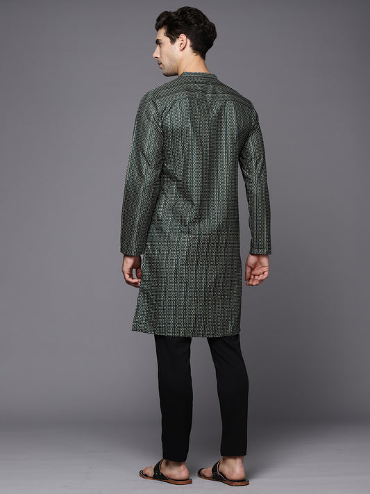 Green Herringbone Cotton Straight Kurtas