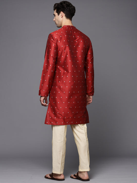 Maroon Polka Dots Jacquard Straight Kurtas