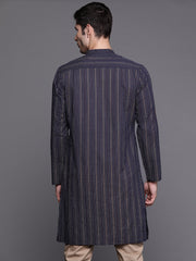 Navy Blue Herringbone Cotton Straight Kurtas