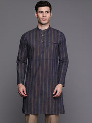 Navy Blue Herringbone Cotton Straight Kurtas