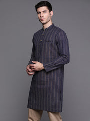 Navy Blue Herringbone Cotton Straight Kurtas