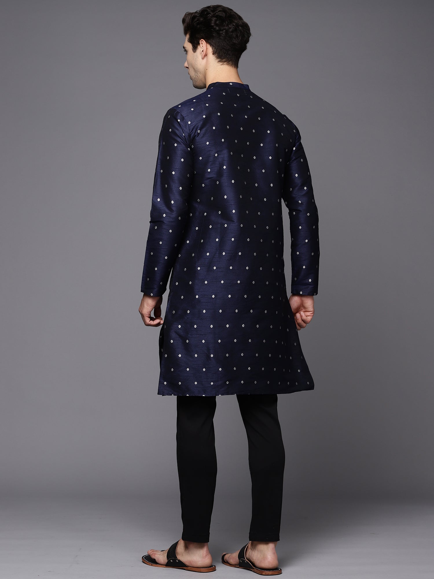 Navy Blue Polka Dots Silk Blend Straight Kurtas