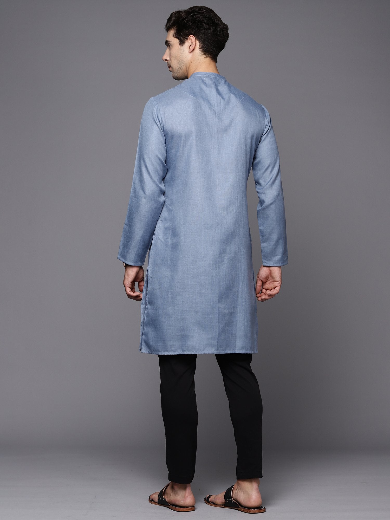 Blue Solid Cotton Straight Kurtas