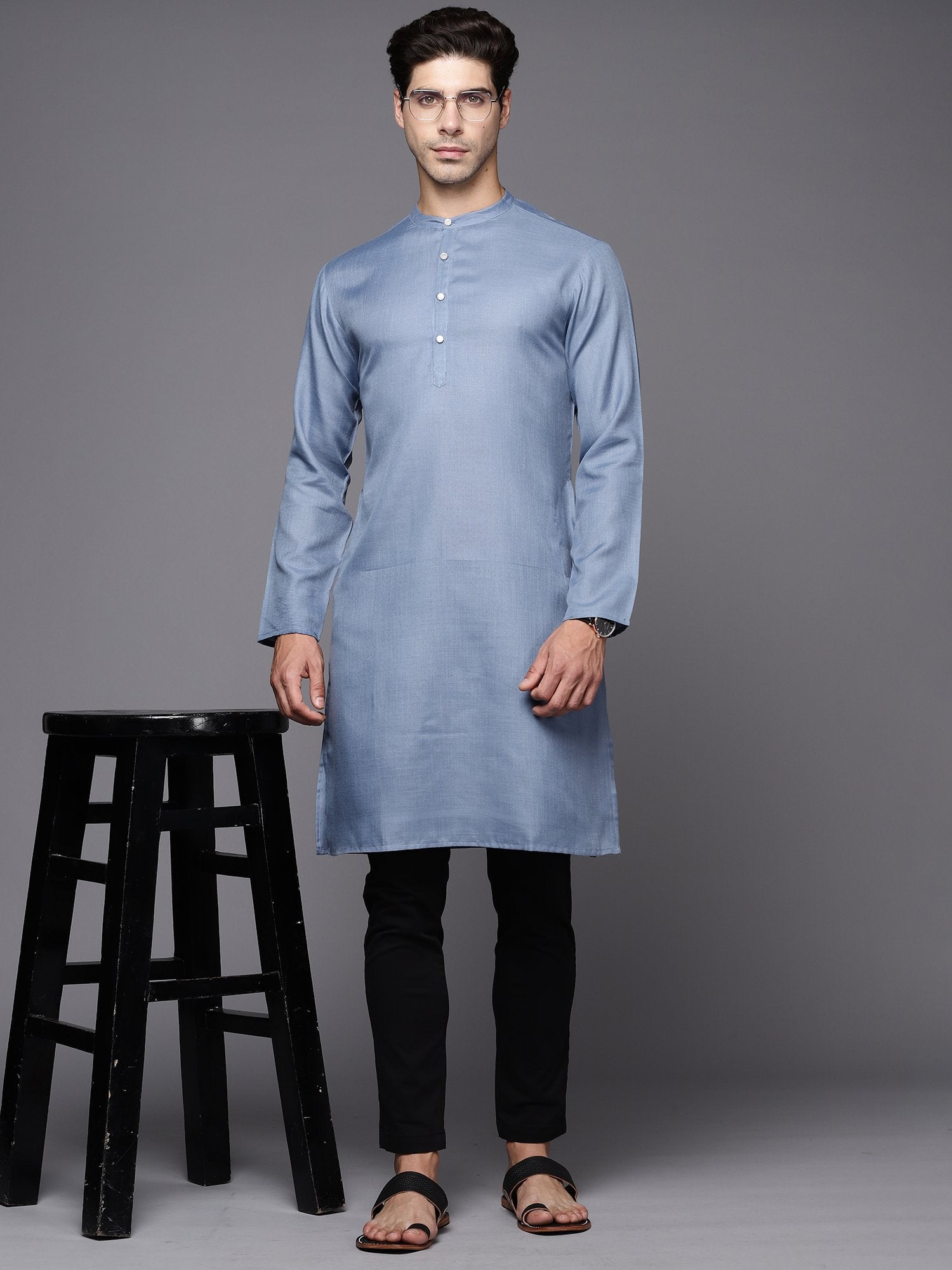 Blue Solid Cotton Straight Kurtas