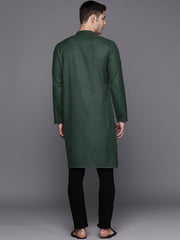 Green Solid Cotton Blend Straight Kurtas