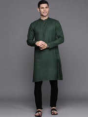 Green Solid Cotton Blend Straight Kurtas