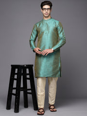 Green Ethnic Motifs Jacquard Straight Kurtas