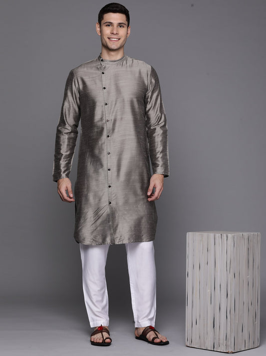 Grey Solid Liva Straight Kurtas