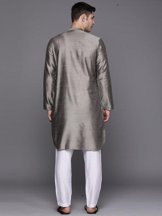 Grey Solid Liva Straight Kurtas