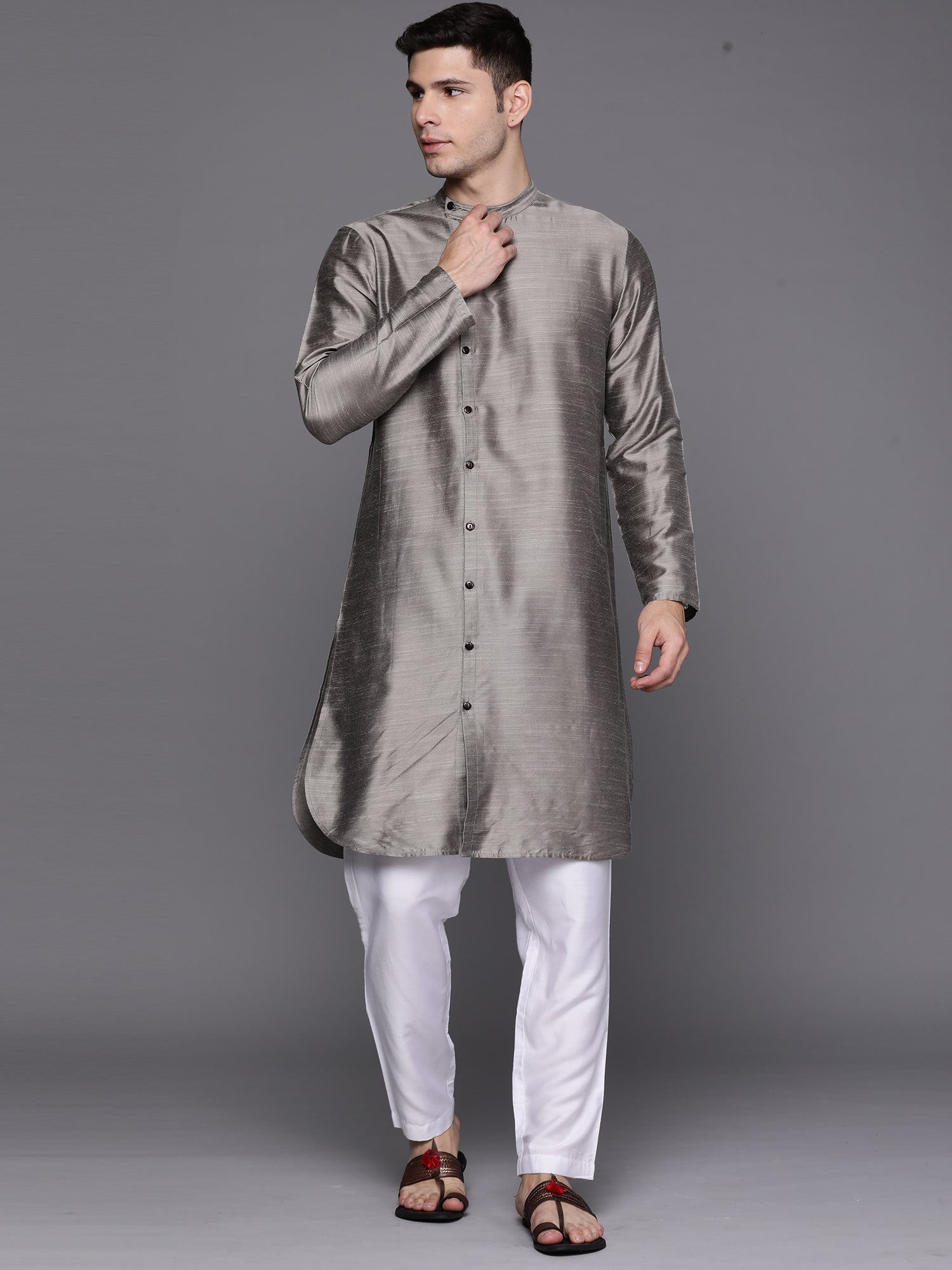 Grey Solid Liva Straight Kurtas