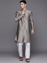 Grey Solid Liva Straight Kurtas